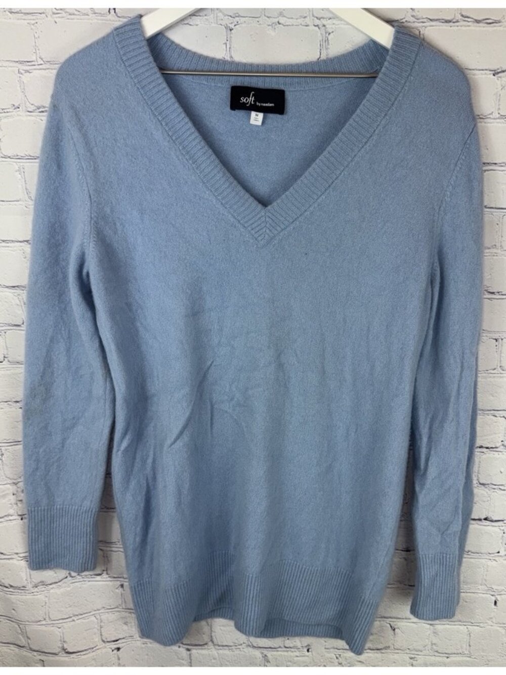 SOFT by NAADAM Cashmere Soft Collection V-Neck Sweater Blue Size Medium